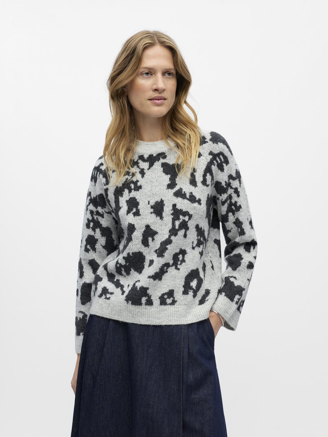 Objdiana Ls Re O-Neck Knit Noos Lysegrå