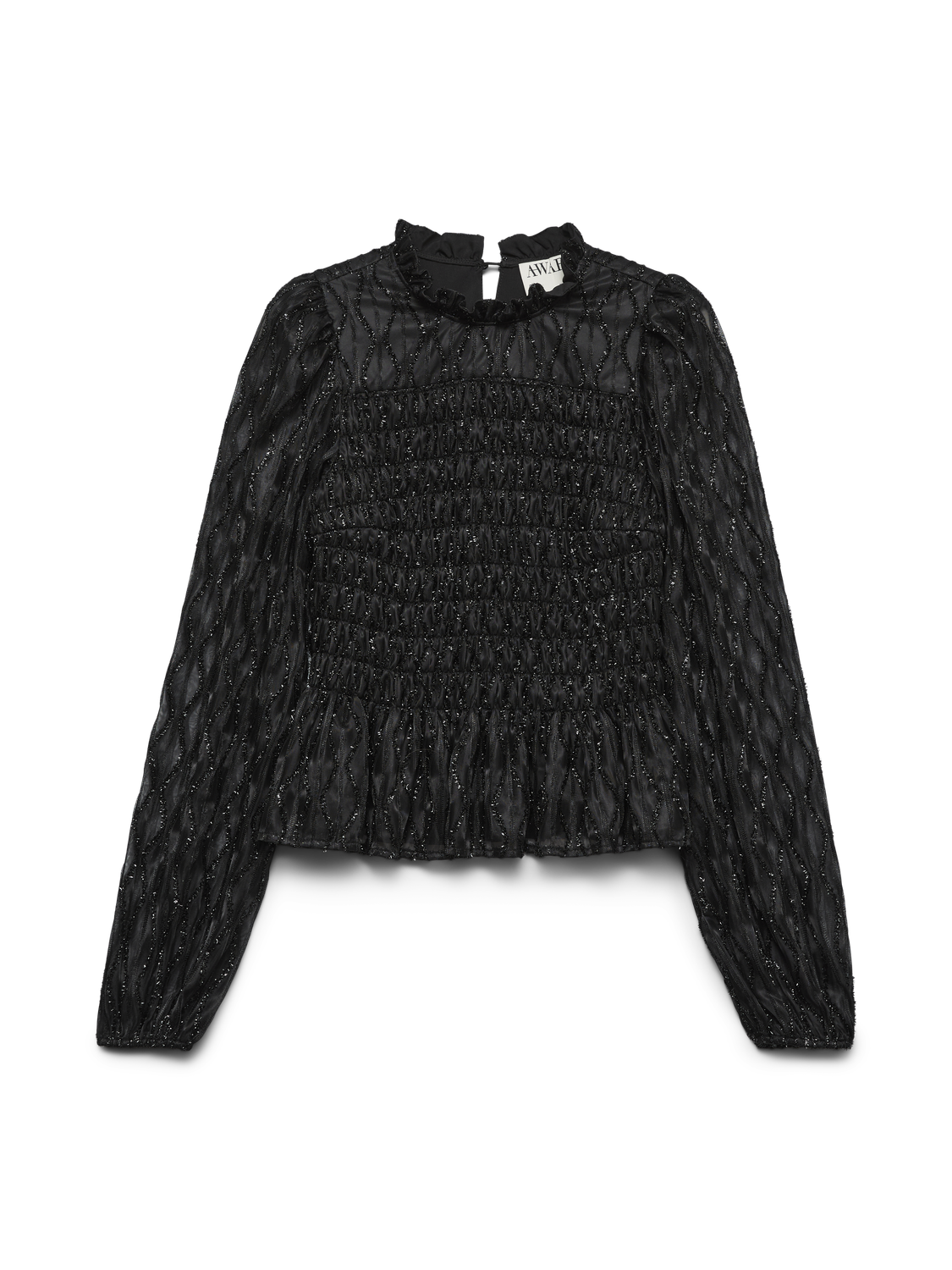 Awnolita Ls High Neck Smock Top Svart