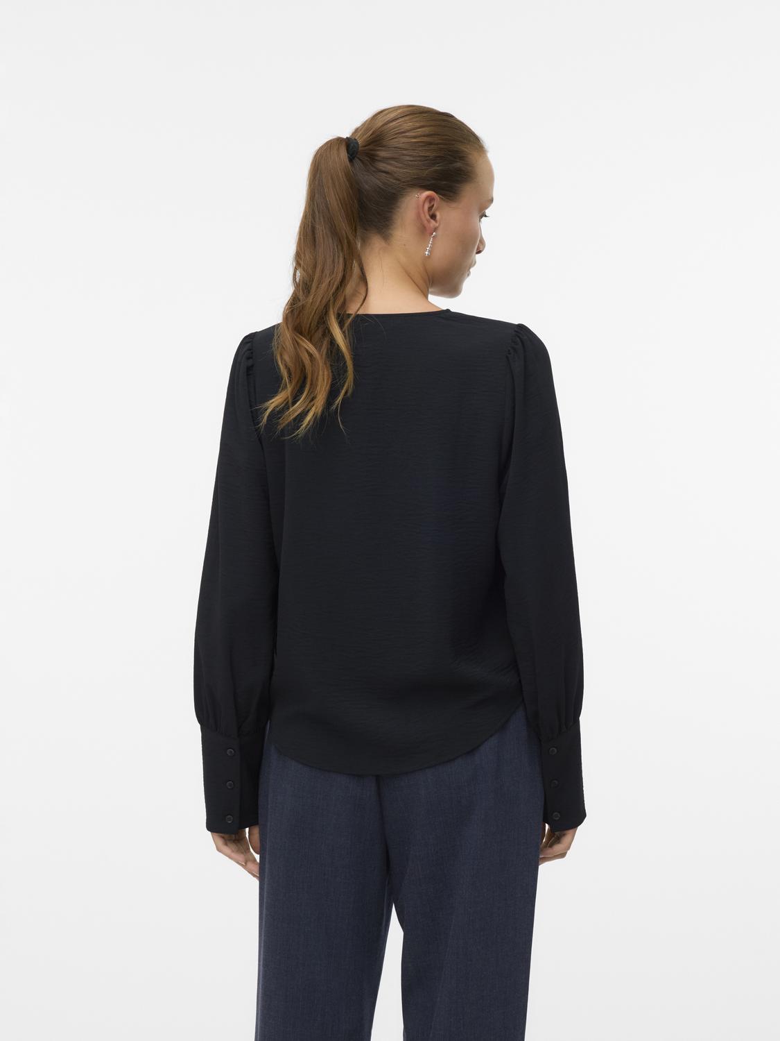 Vmesme Ls V-Neck Top Wvn Ga Svart