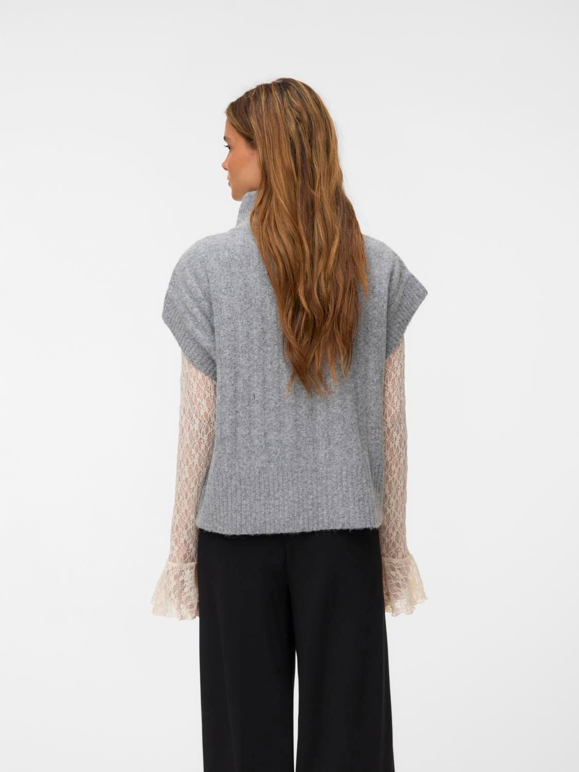Vmbang Rib Sl Highneck Zipper Vest Noos Grå