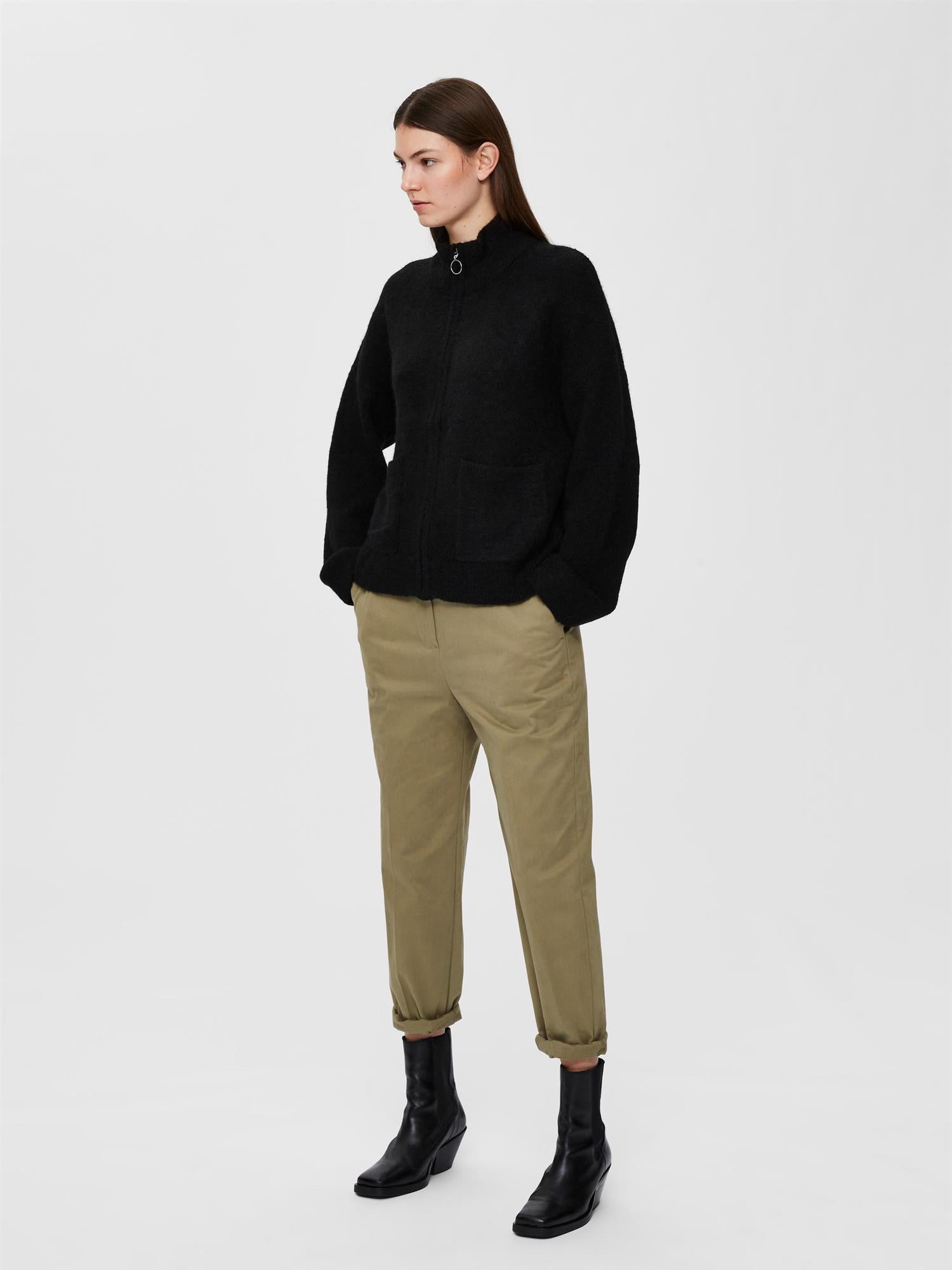 SLFSIA RAS LS KNIT ZIPPER CARDIGAN Sort