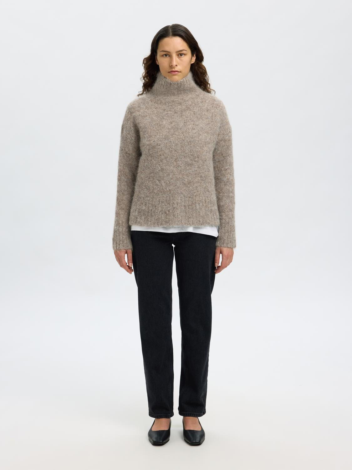 Slfgabriella Ls Knit High Neck Noos Beige