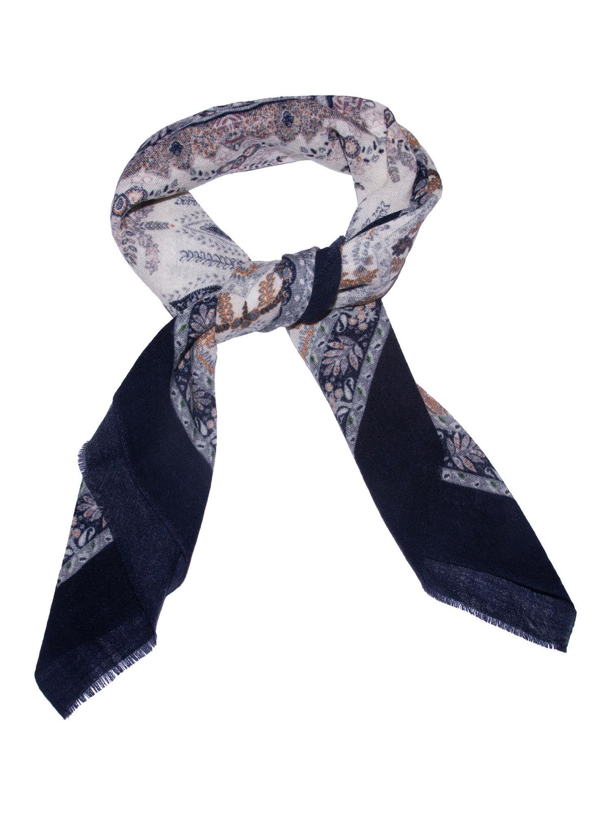 Skjerf Ull Paisley 85x85cm Navy