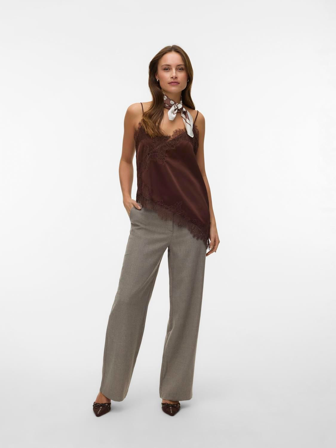 Vmnovi Lace Singlet Wvn Noos Brun