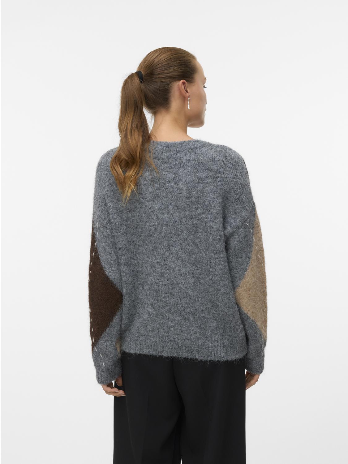 Vmbliss Ls V-Neck Handstitch Pullover Ga Grå