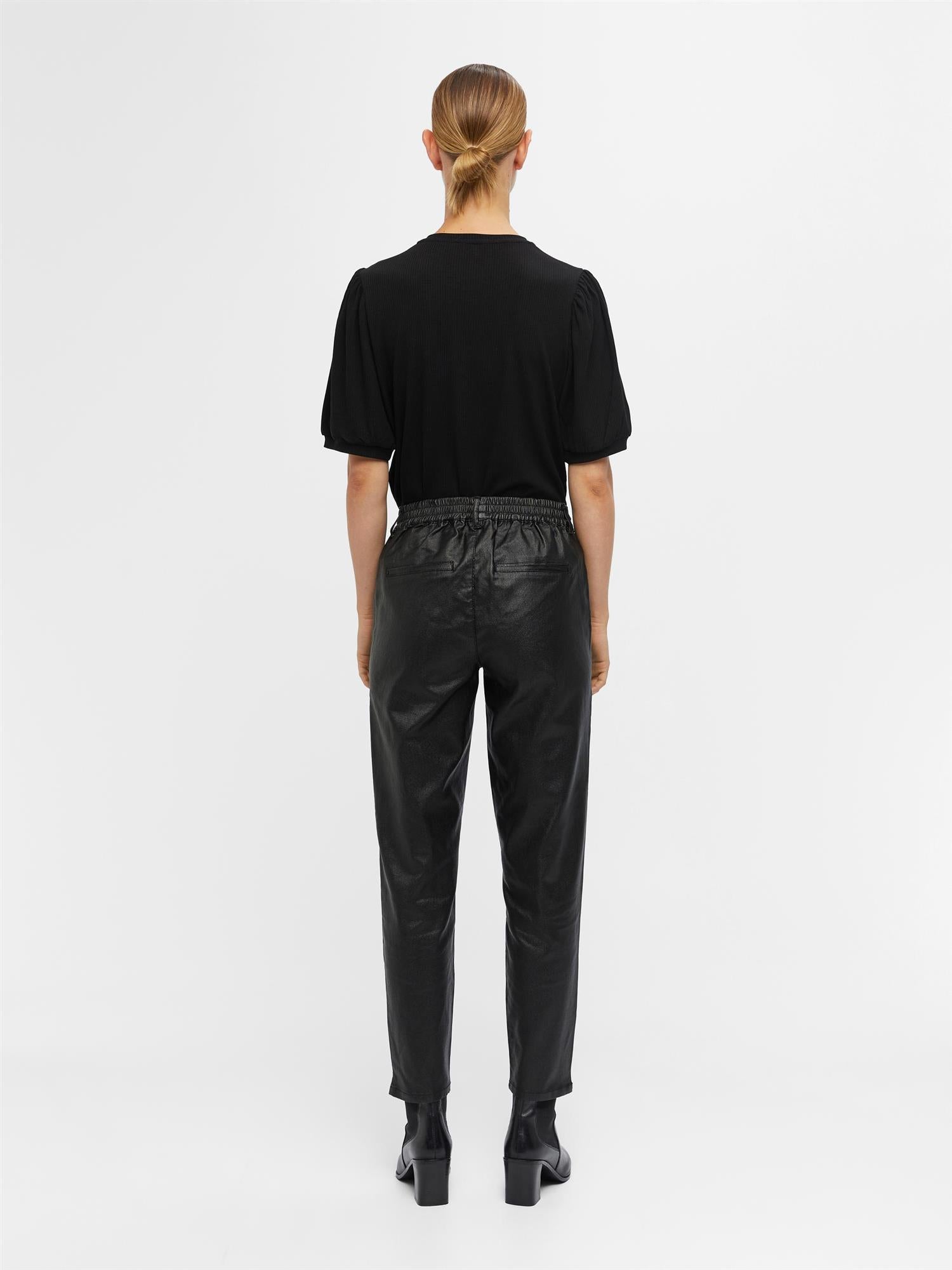 OBJBELLE LISA COATED PANT NOOS Sort