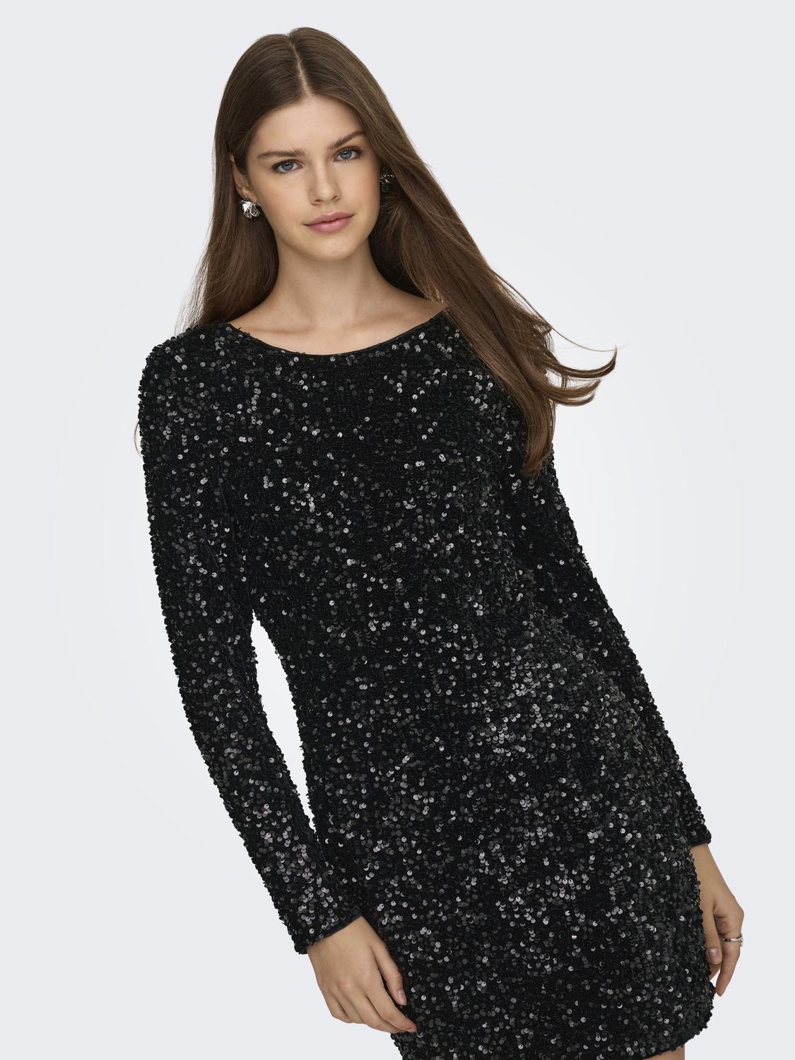 Onlconfidence L/s Deep Sequins Dressjrs. Svart