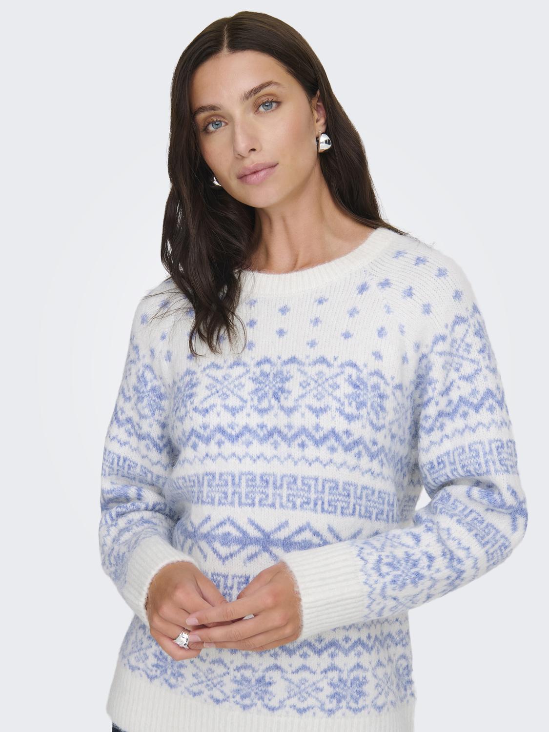 Onlxmas Nordic Ls O-Neck Knt Hvit