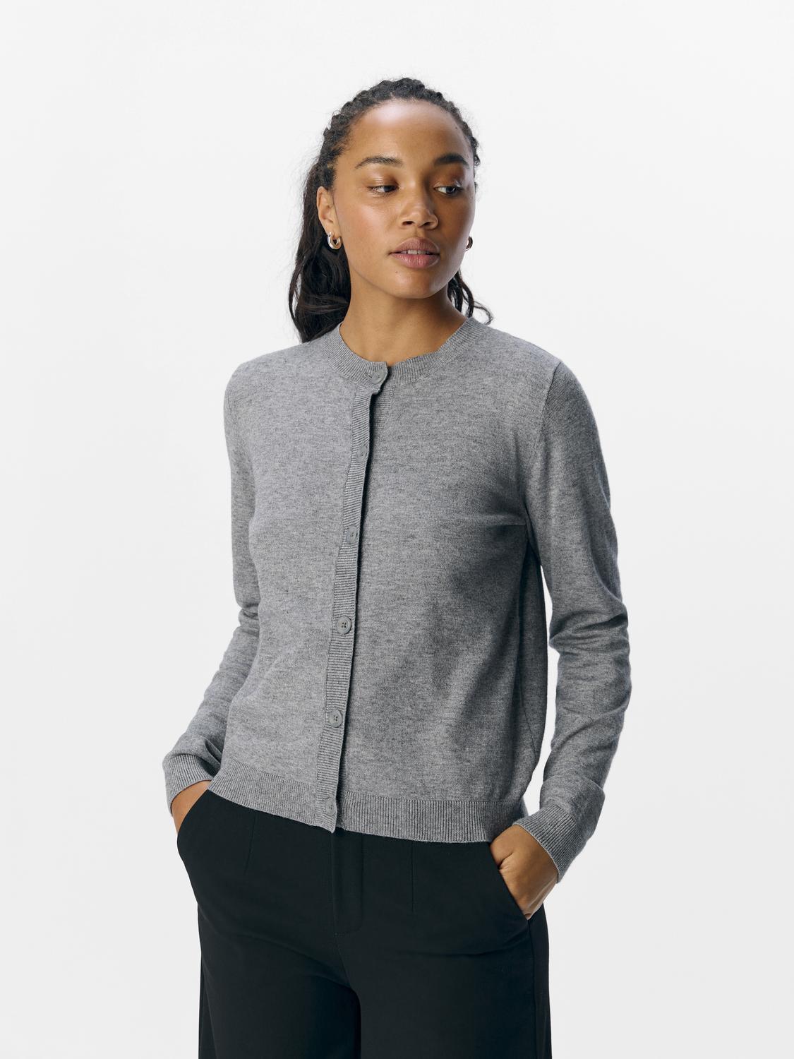 Objthess L/s Short Cardigan Noos Mellomgrå