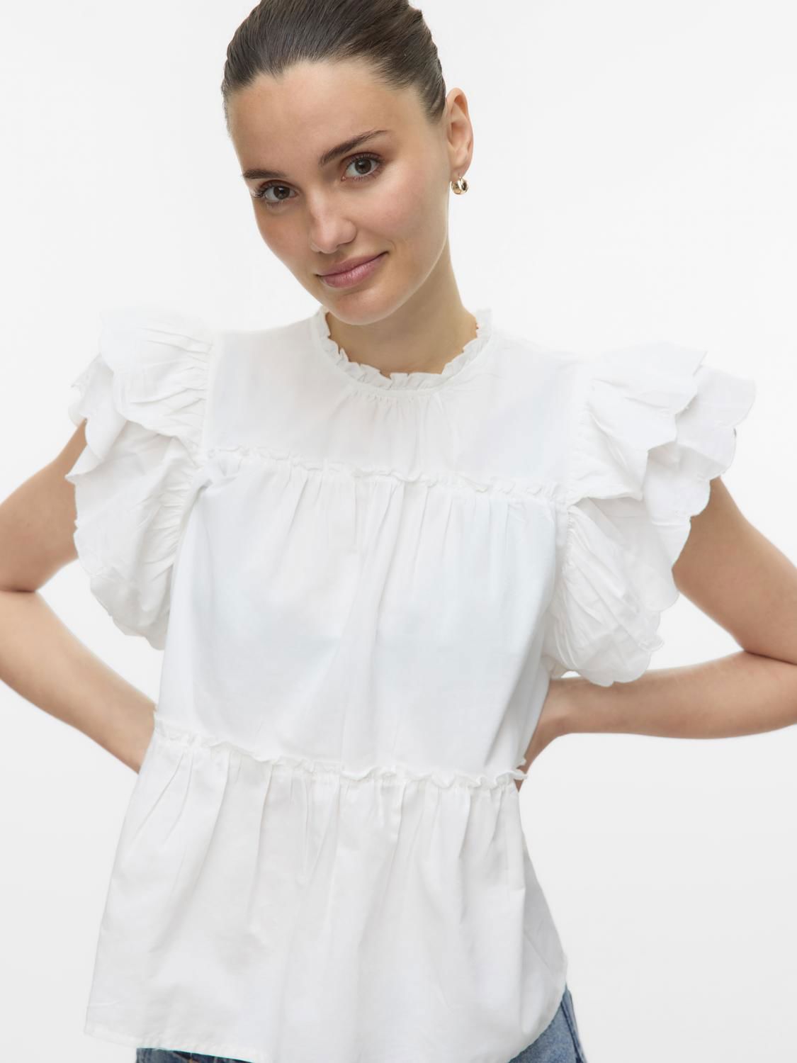 Vmisolde Sl O-Neck Frill Top Wvn Exp Sb2 Hvit