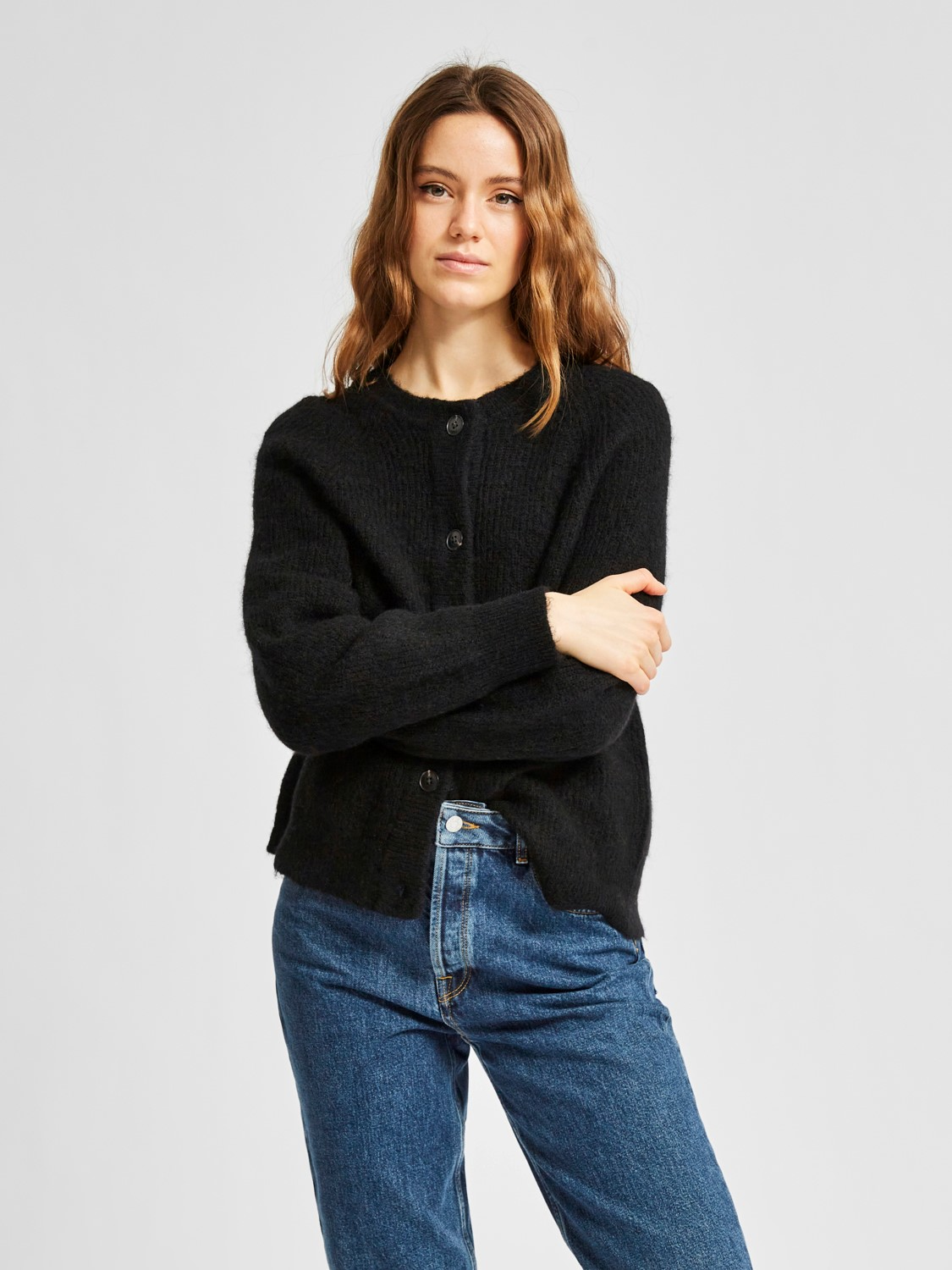 SLFLULU LS KNIT SHORT CARDIGAN NOOS Sort