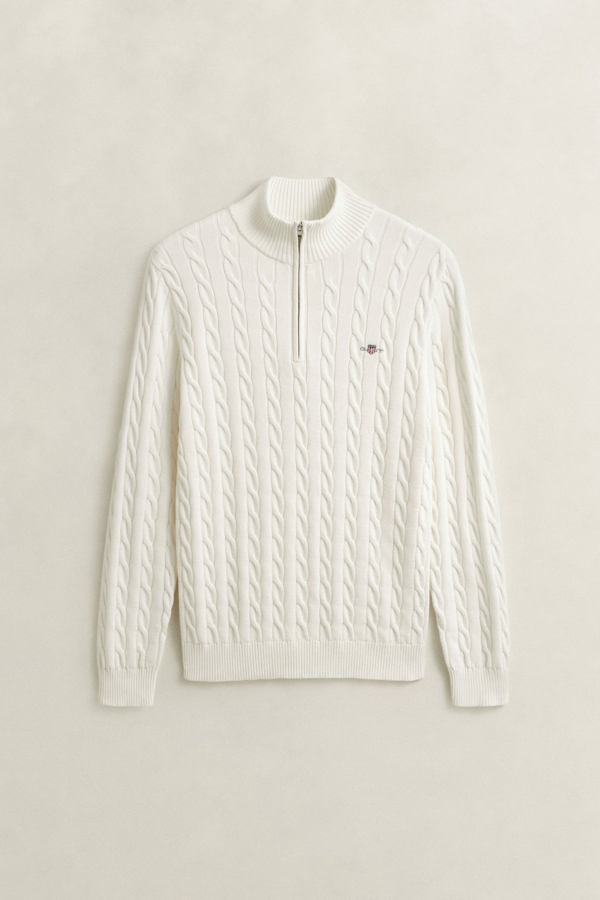 Kabelstrikket Genser Med Half-Zip Beige