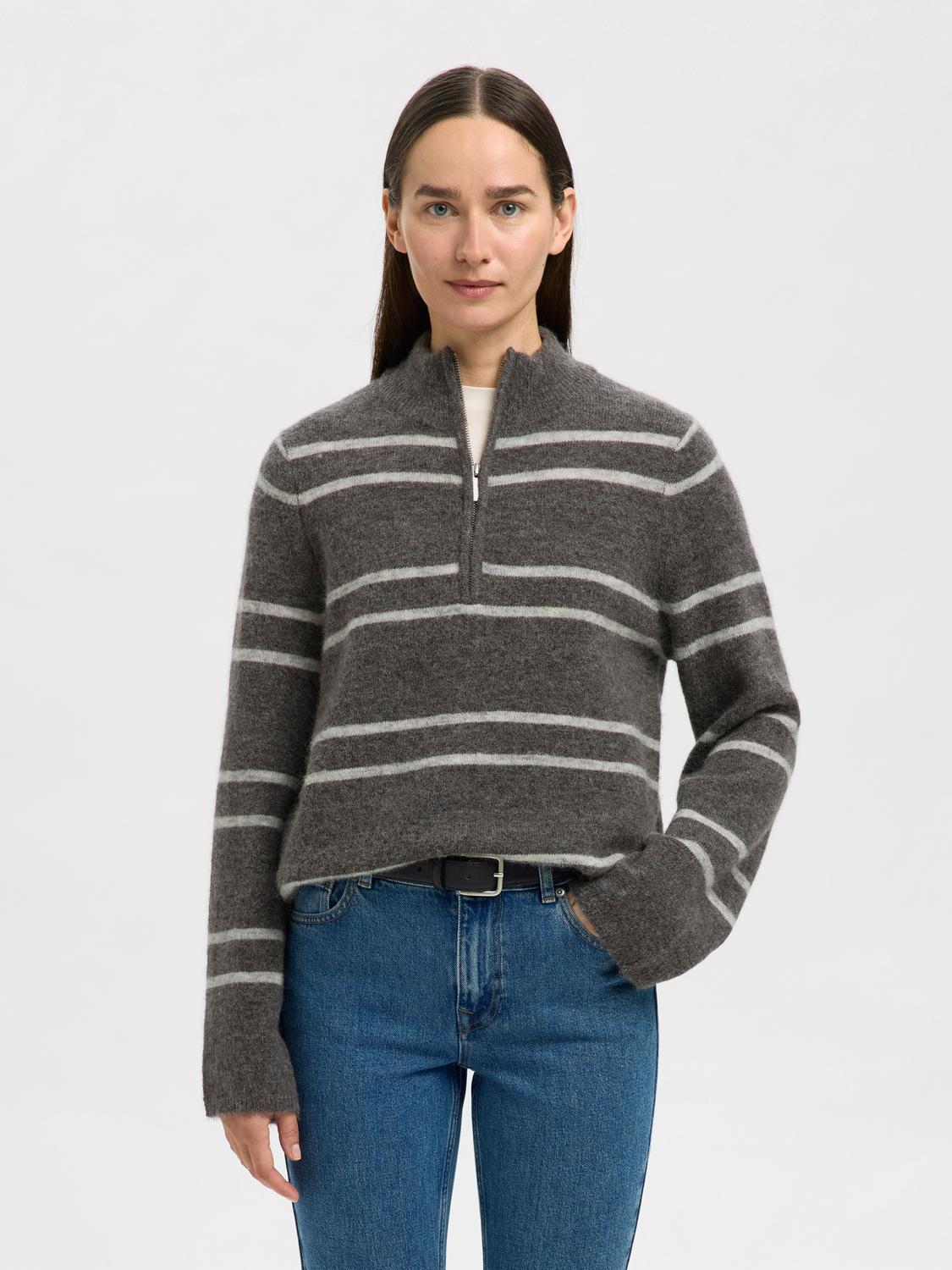Slflulu Ls Knit Half Zip Noos Mellomgrå