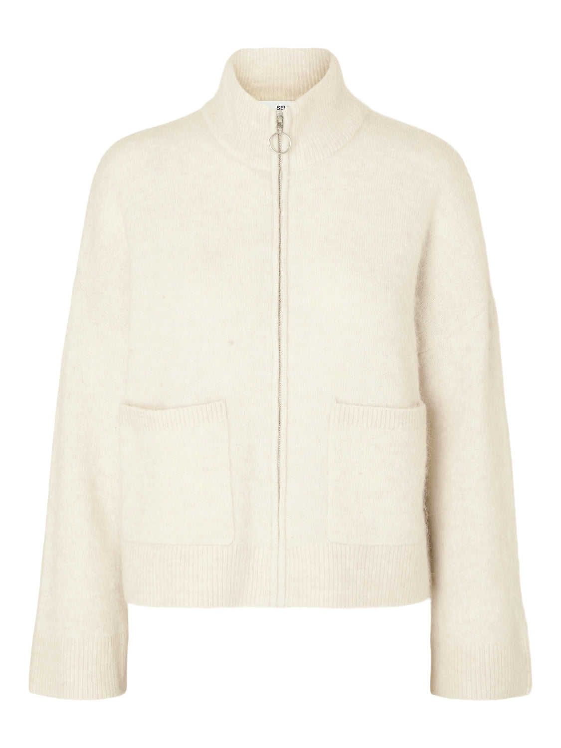 SLFSIA RAS LS KNIT ZIPPER CARDIGAN Beige