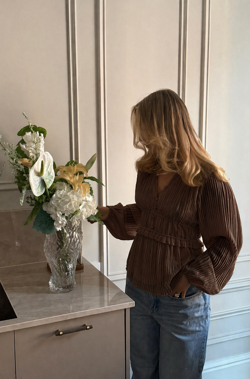 Vmdora Ls Detail Plisse Top Wvn Exp Brun