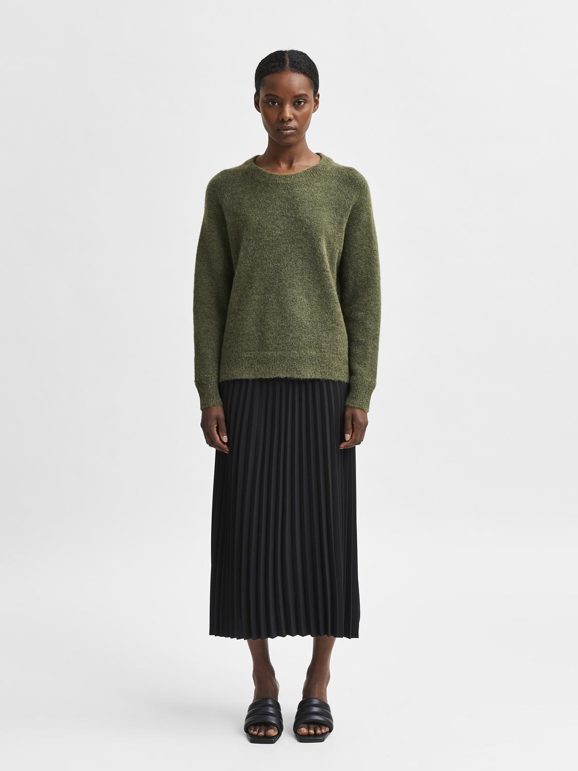 Slflulu Ls Knit O-Neck Noos Mellomgrønn