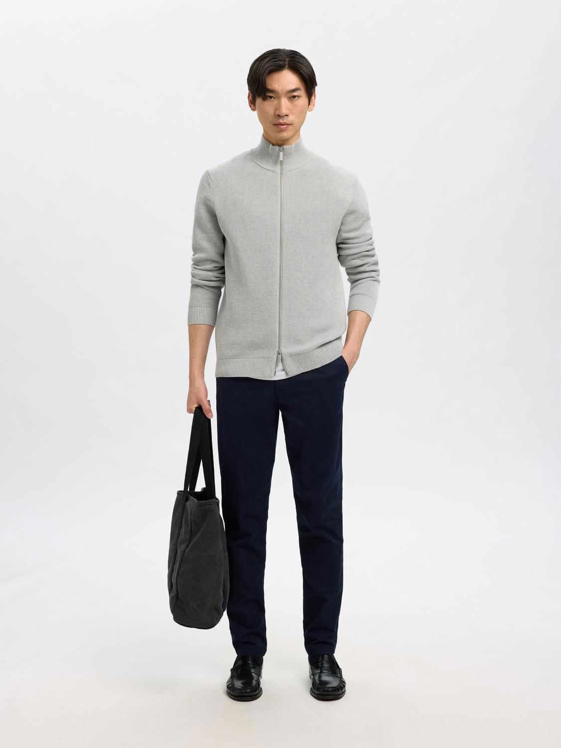 Slmdane Ls Knit Structure Full Zip Noos Grå