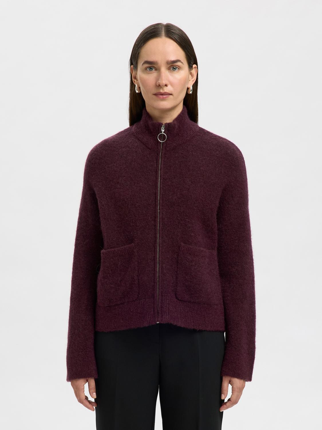 Slfsia Ras Ls Knit Zipper Cardigan Noos Mørkelilla