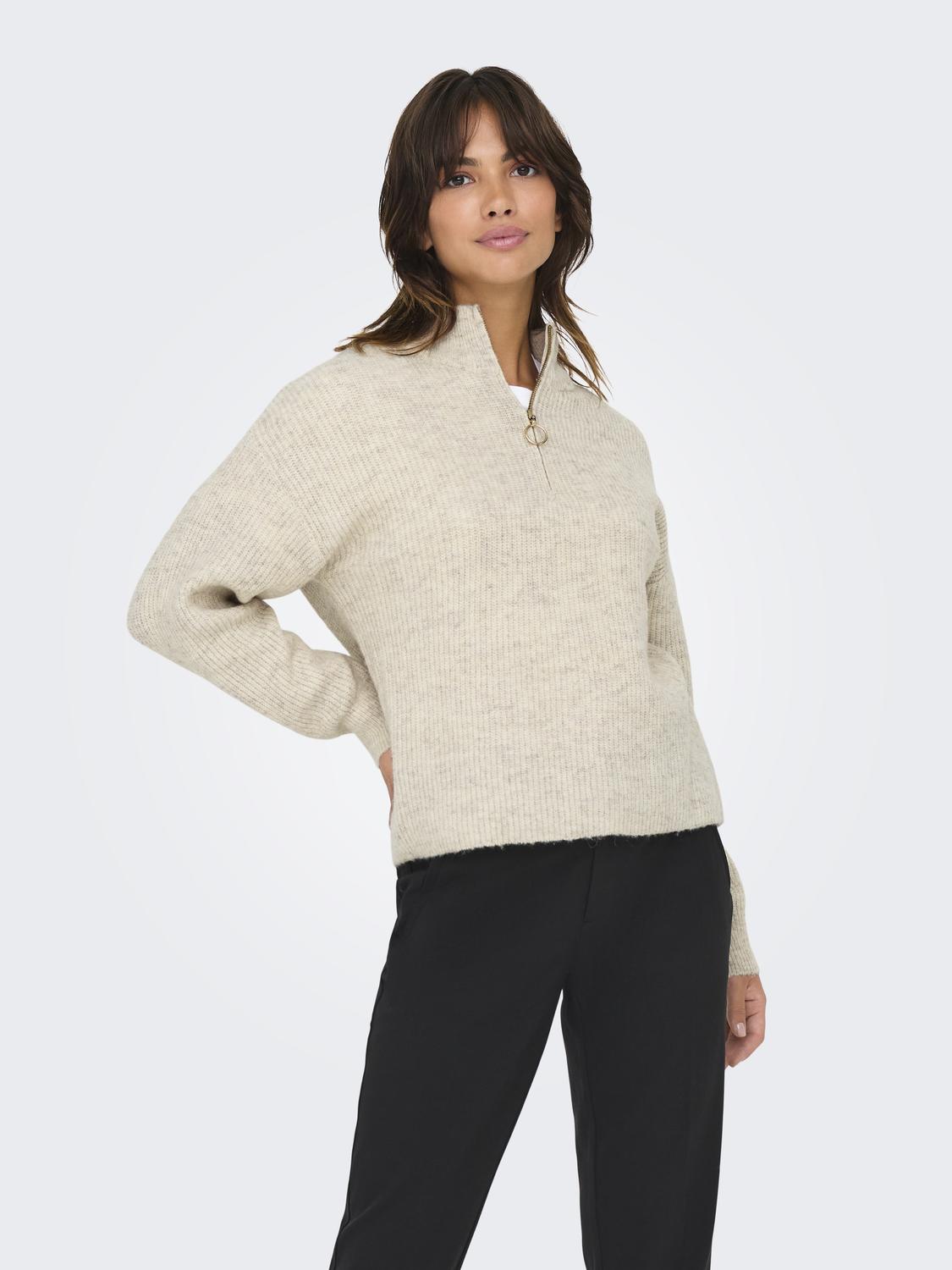 Onltokyo Solid L/s Zip Pullover Knt Noos Lysegrå