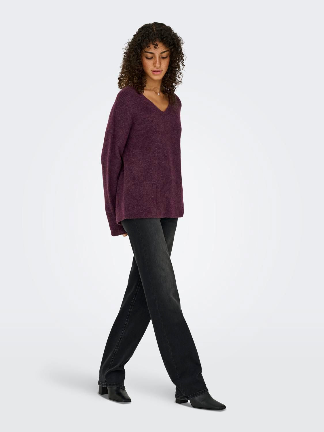 Onlcamilla V-Neck L/s Pullover Knt Noos Burgunder