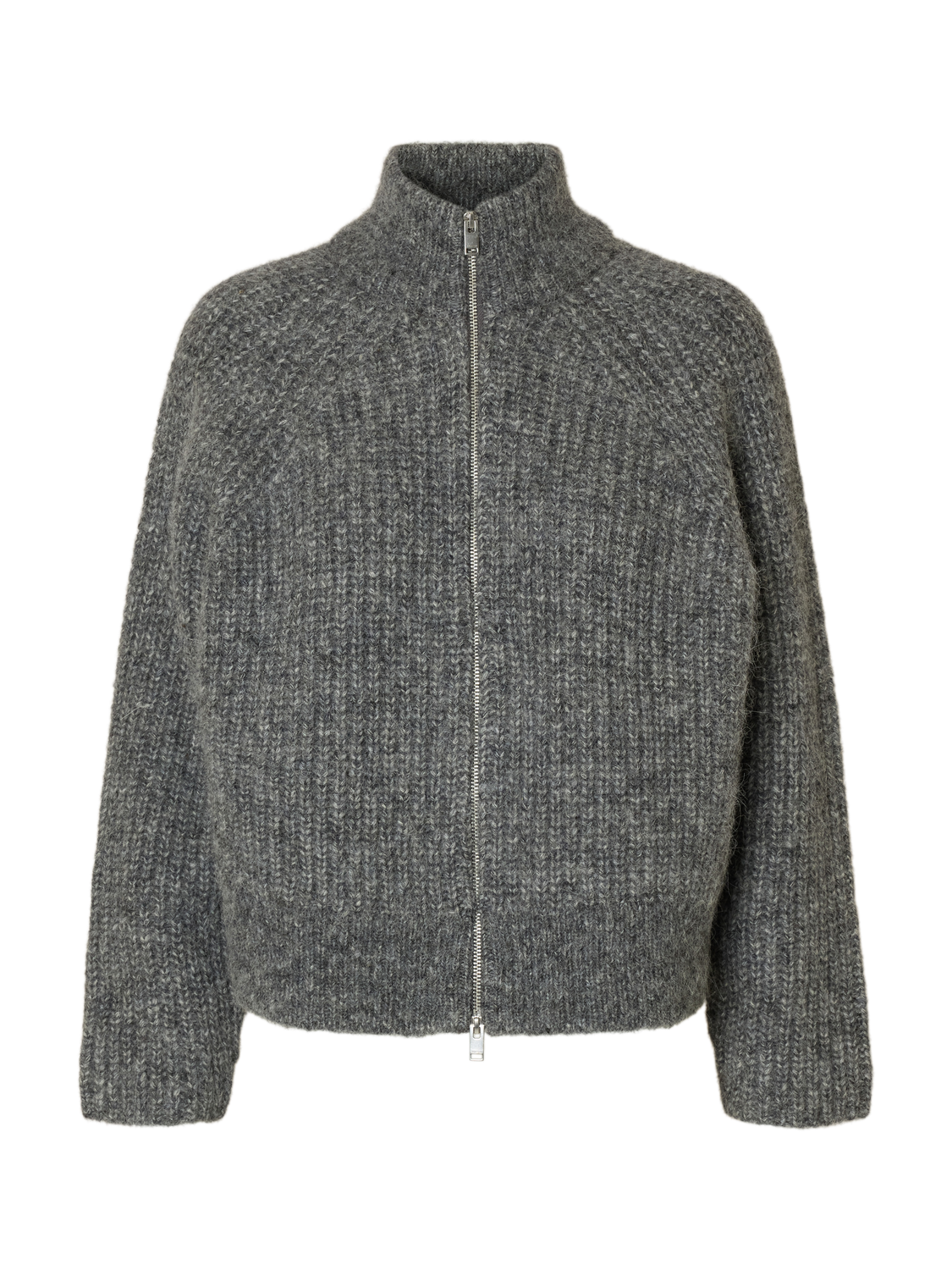 Slfanjuli Ls Knit Zip Cardigan Mellomgrå