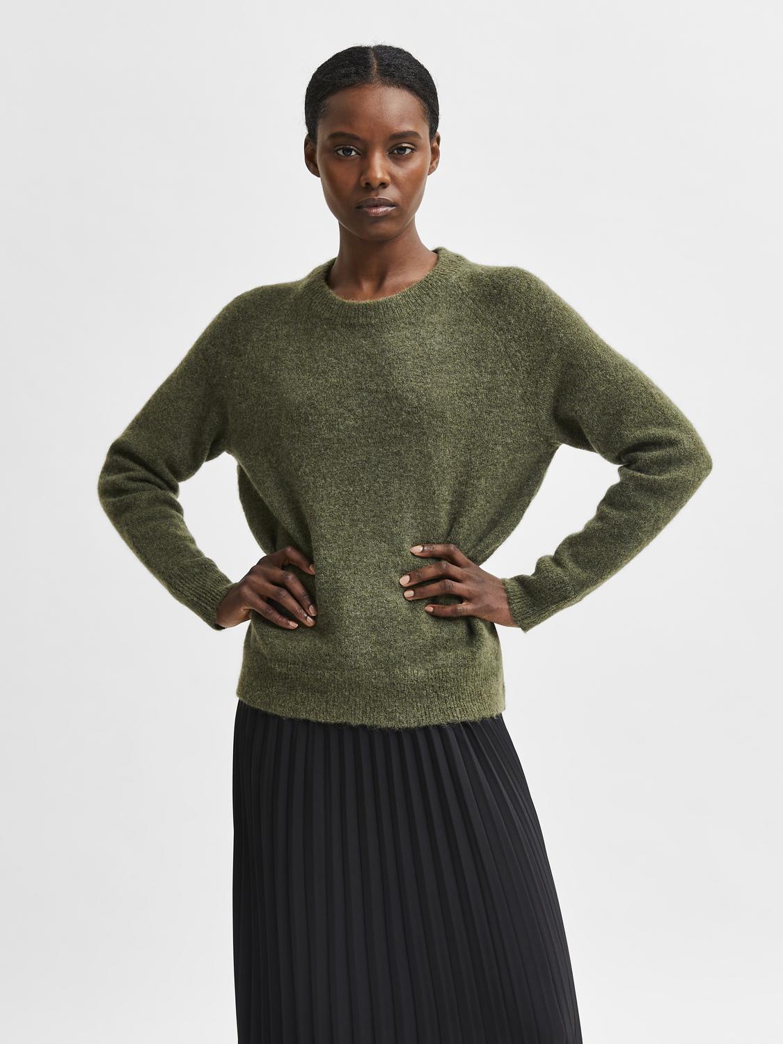 Slflulu Ls Knit O-Neck Noos Mellomgrønn