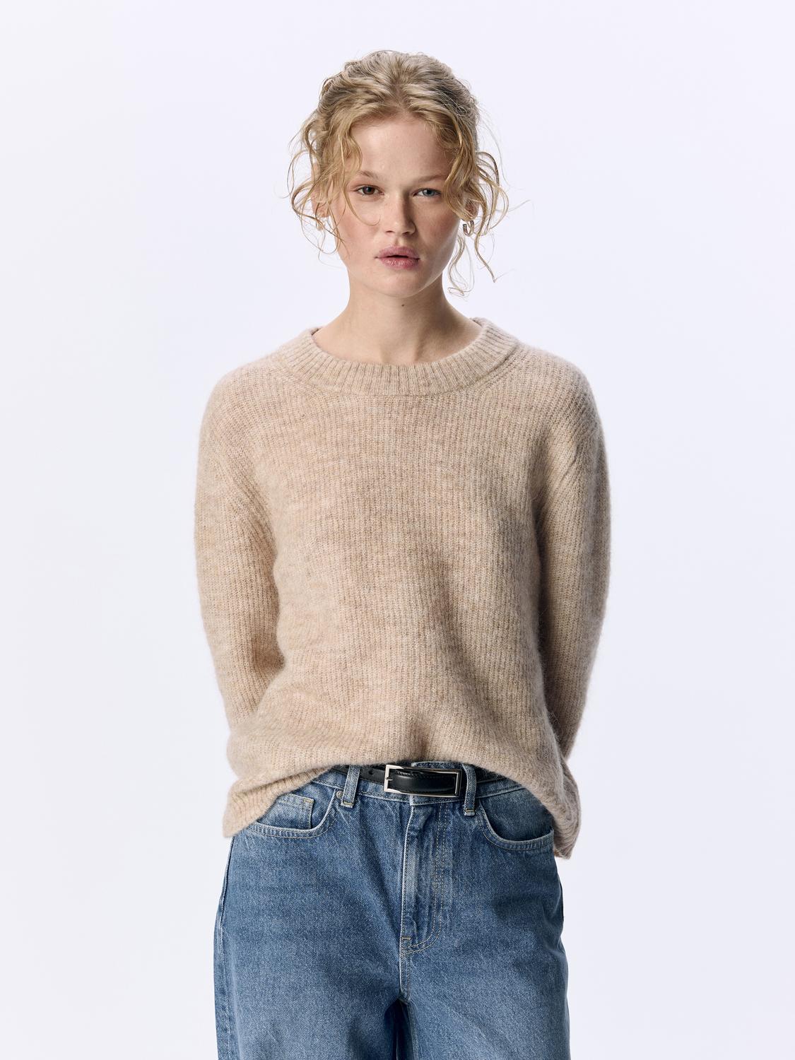 Objabby Ls Re O-Neck Knit Noos Beige