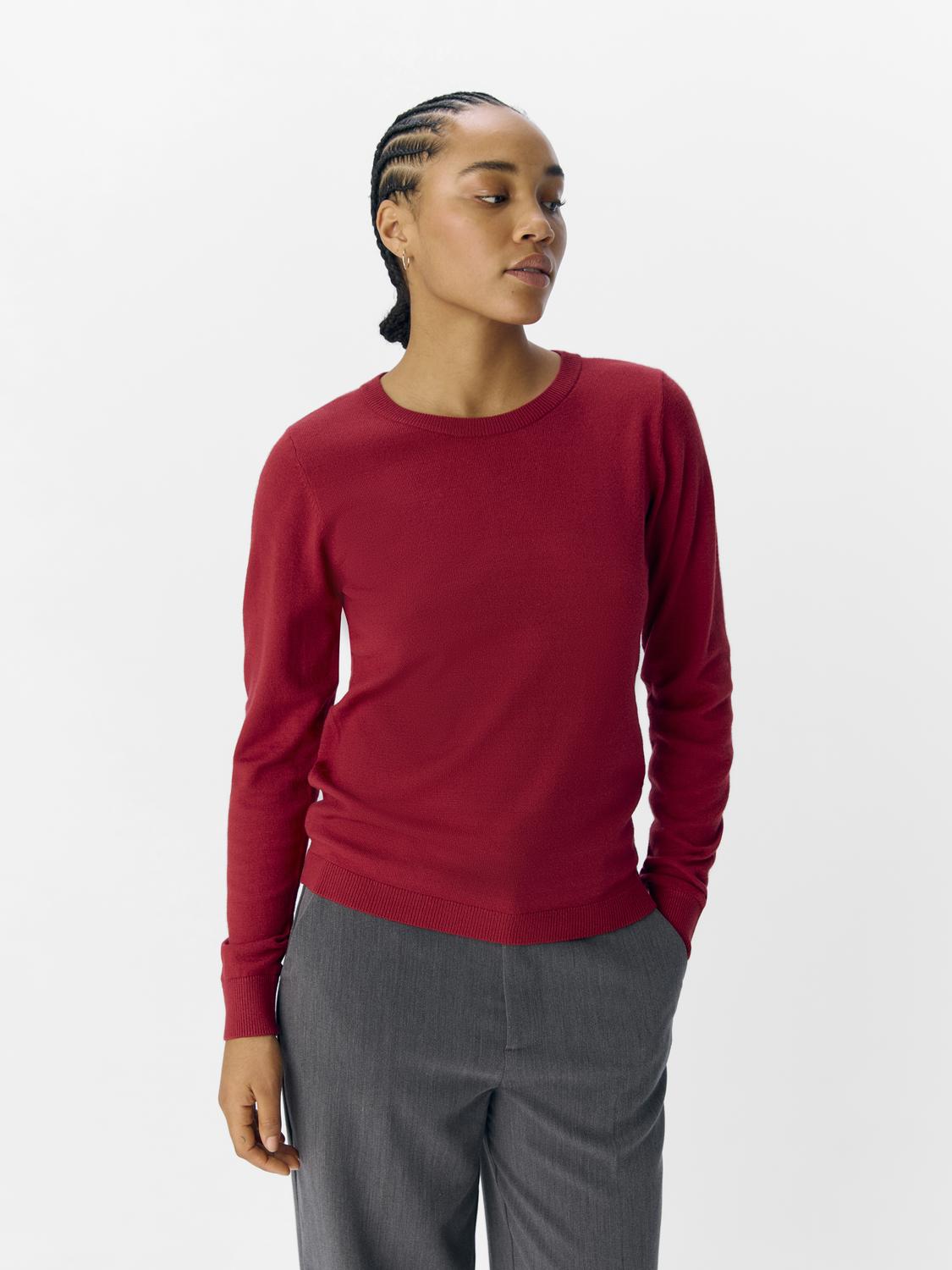 Objthess L/s O-Neck Knit Pullover Noos Mørkerød