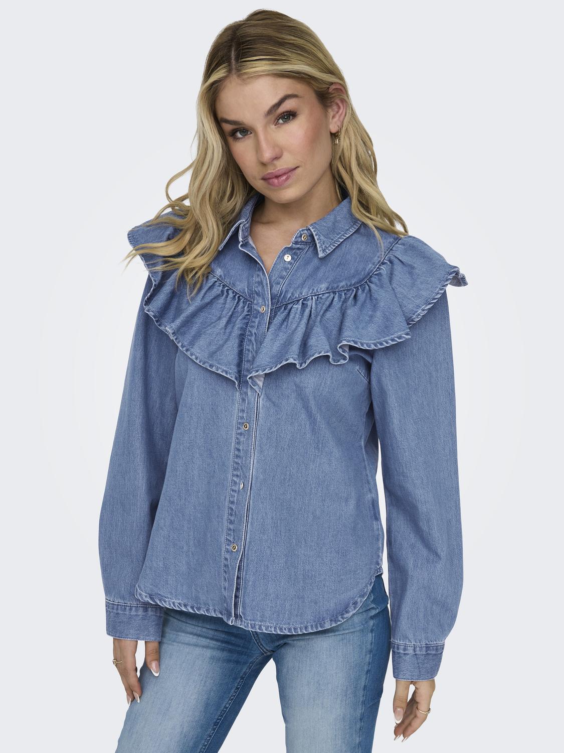 Onlindigo Ls Frill Dnm Shirt Qyt Noos Blå