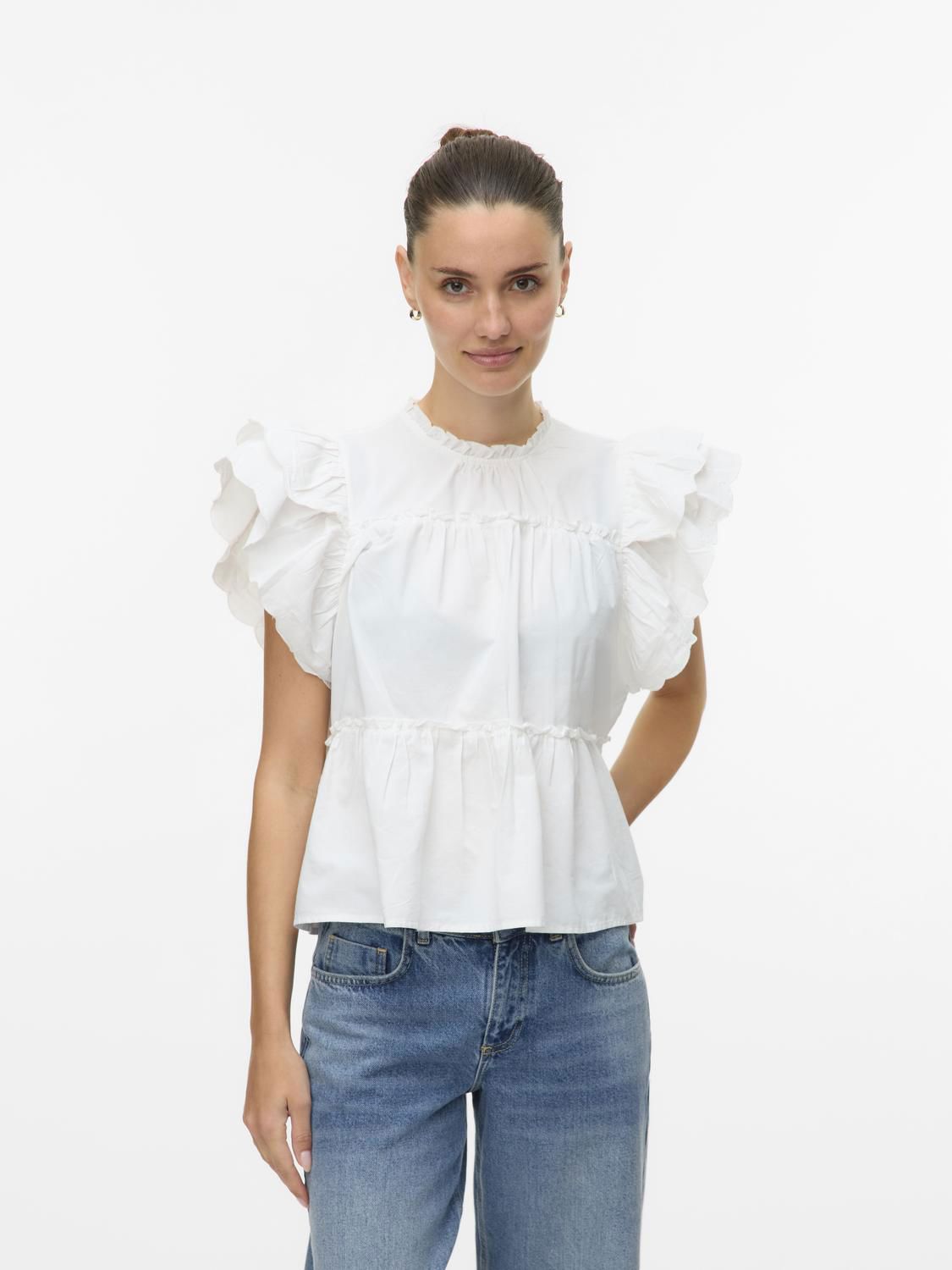 Vmisolde Sl O-Neck Frill Top Wvn Exp Sb2 Hvit