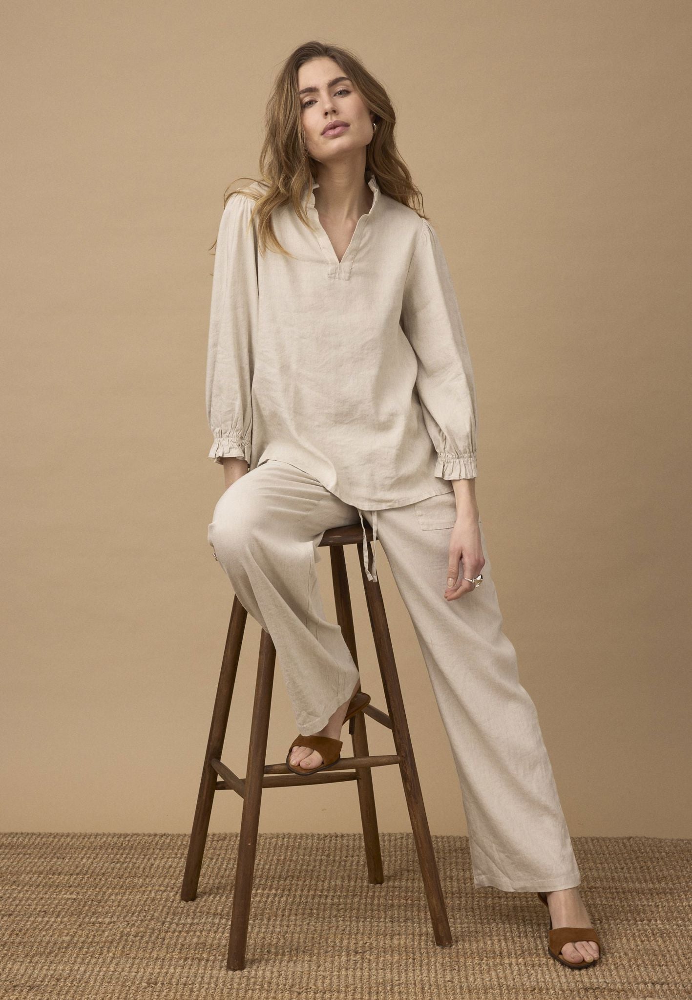 Pzluca Pant Full Length, Wide Beige