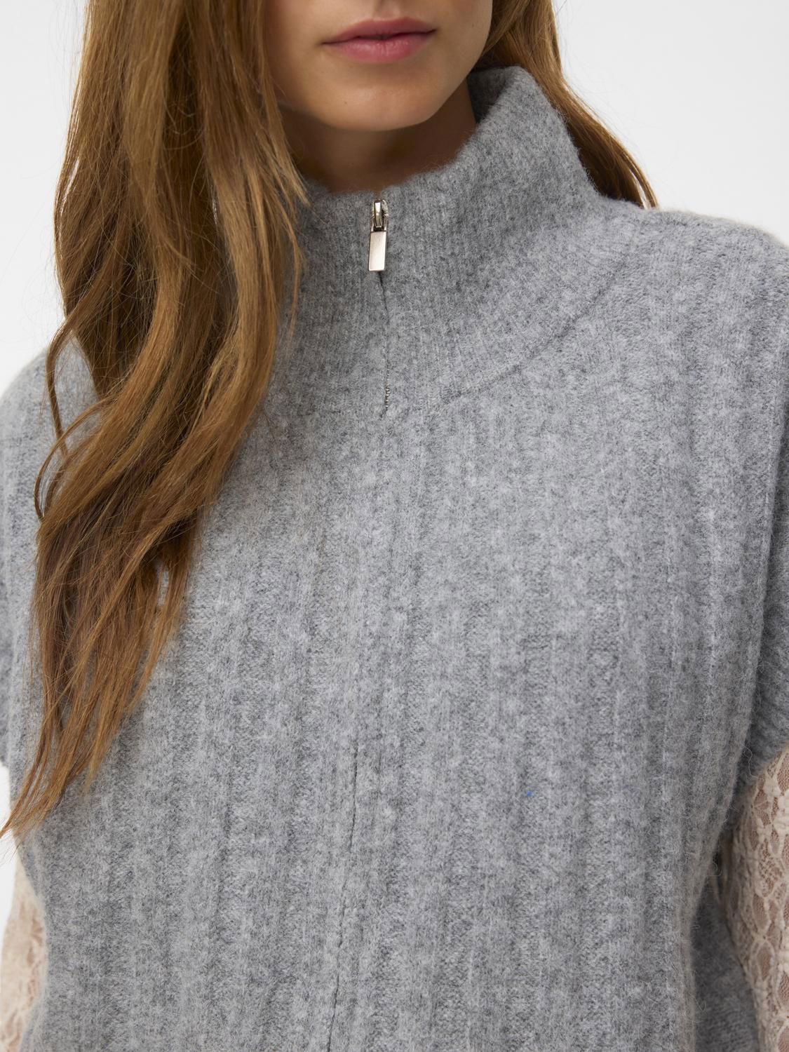 Vmbang Rib Sl Highneck Zipper Vest Noos Grå
