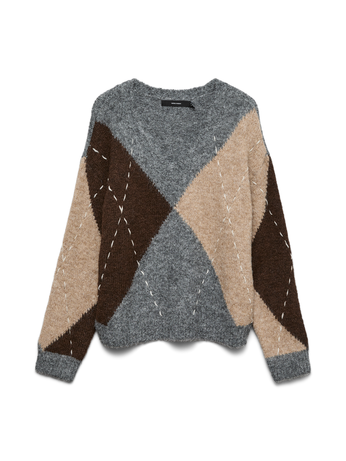 Vmbliss Ls V-Neck Handstitch Pullover Ga Grå