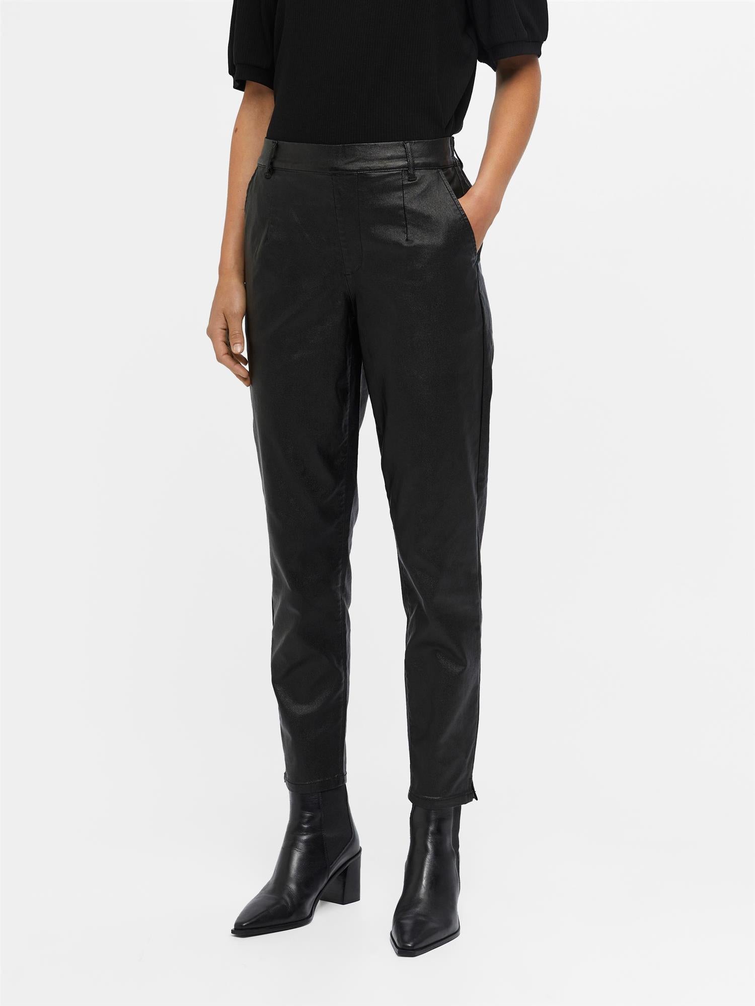 OBJBELLE LISA COATED PANT NOOS Sort