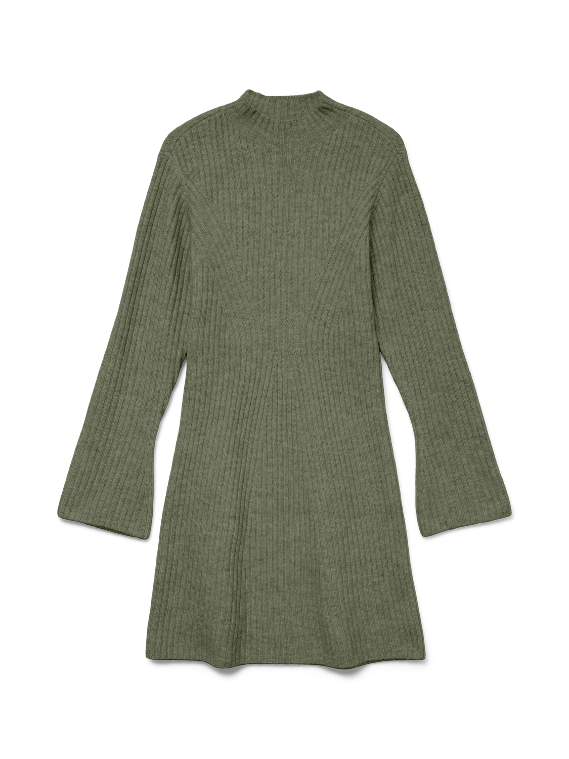 Awlina Ls High Neck Short Knit Dress Mørkegrønn