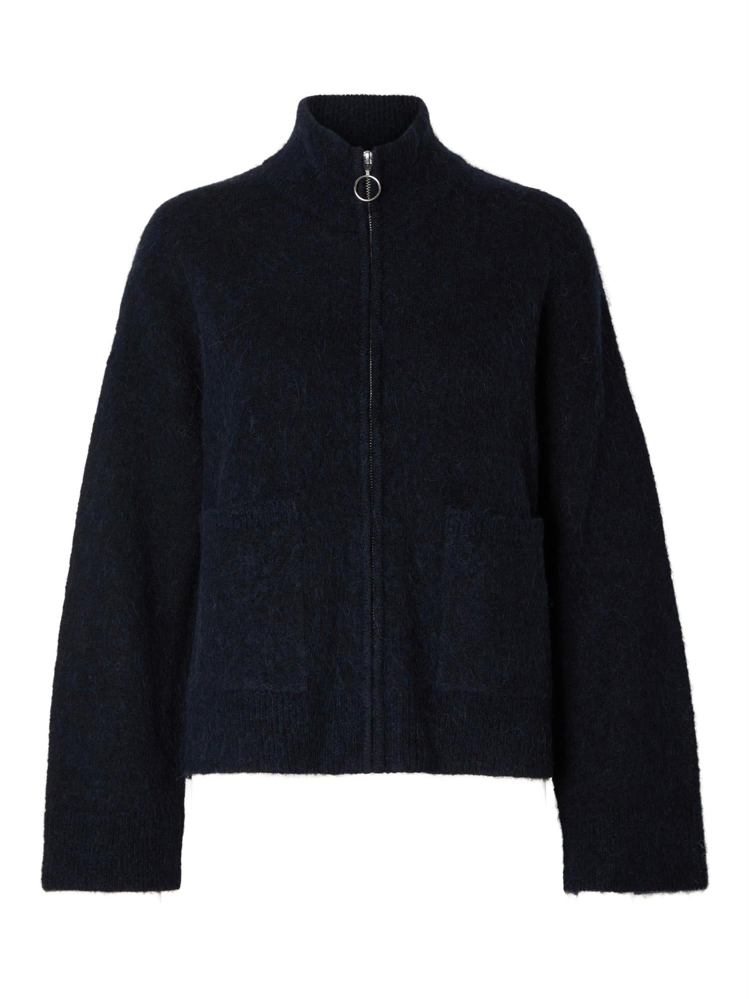 SLFSIA RAS LS KNIT ZIPPER CARDIGAN Mørkeblå