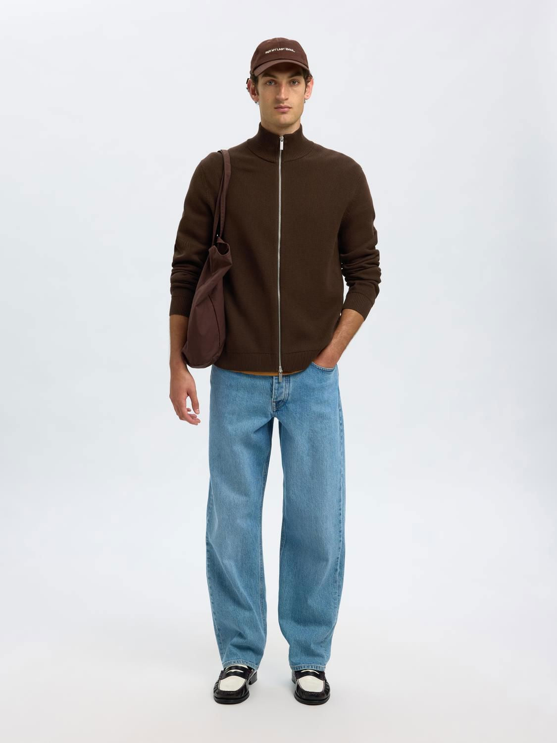 Slmdane Ls Knit Reg Struc Full Zip Noos Brun