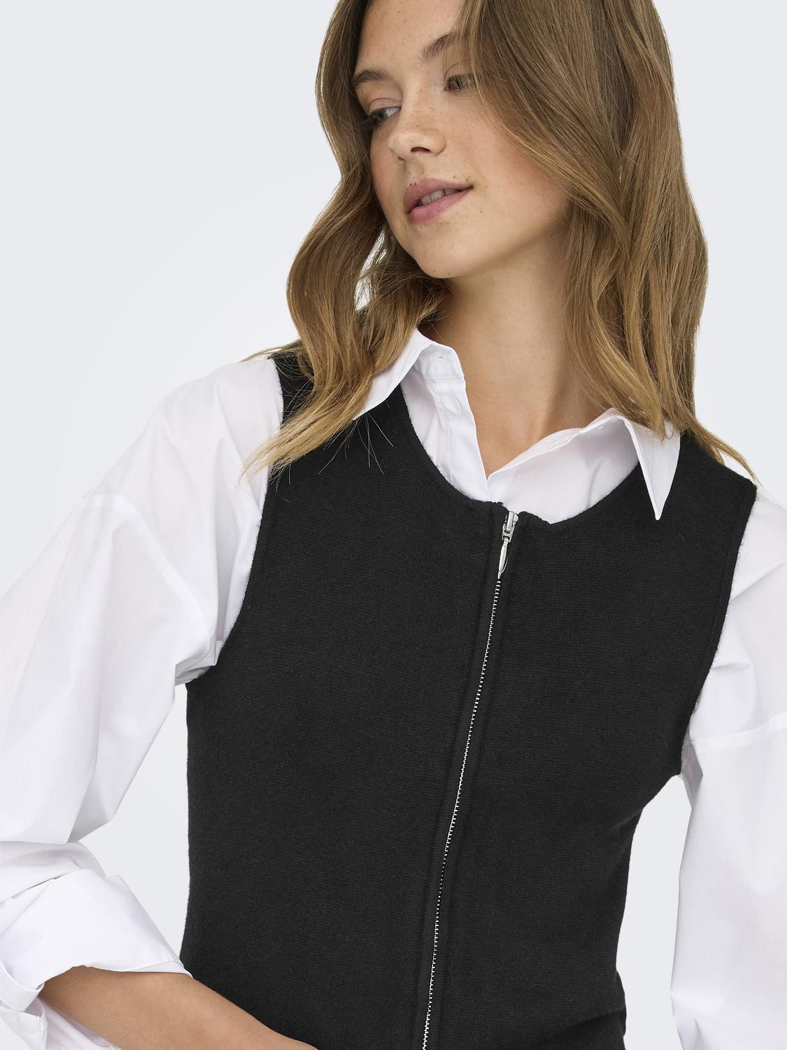 Jdyriley S/l O-Neck Two Way Zip Vest Knt Sort