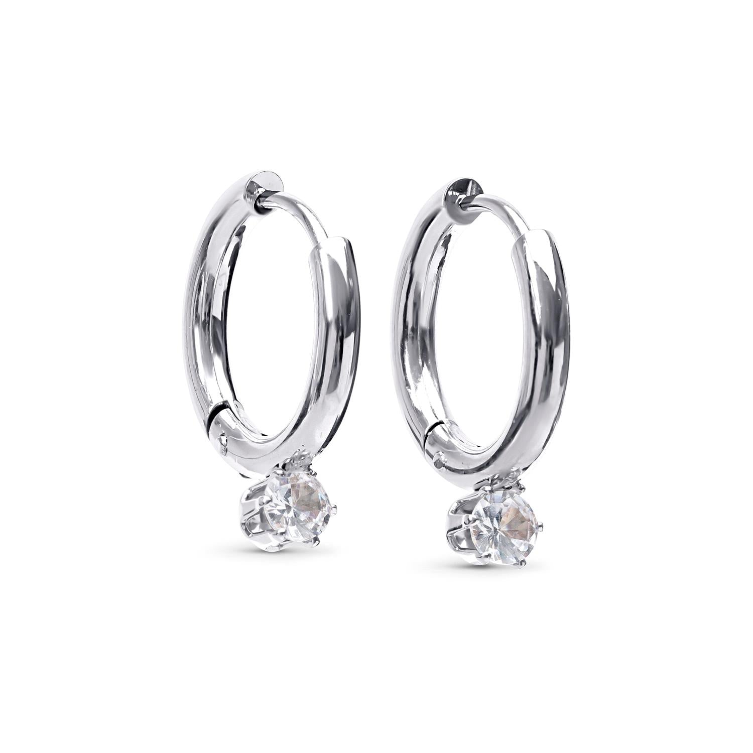 Oline - Crystal Hoop Earrings Stainless Steel Sølv