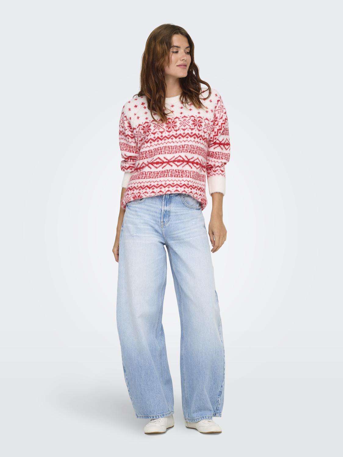 Onlxmas Nordic Ls O-Neck Knt Hvit