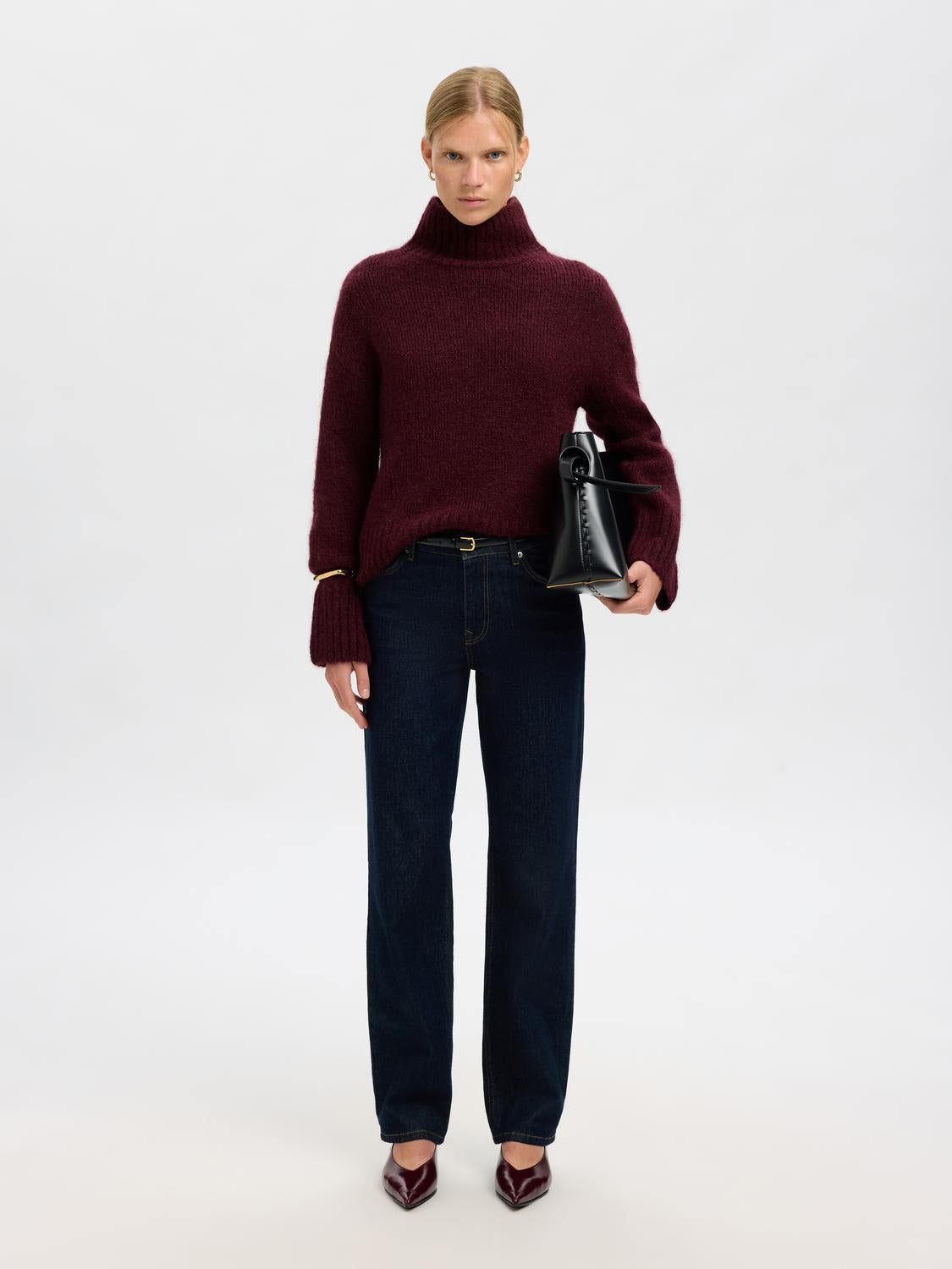 Slfgabriella Ls Knit High Neck Noos Mørkelilla