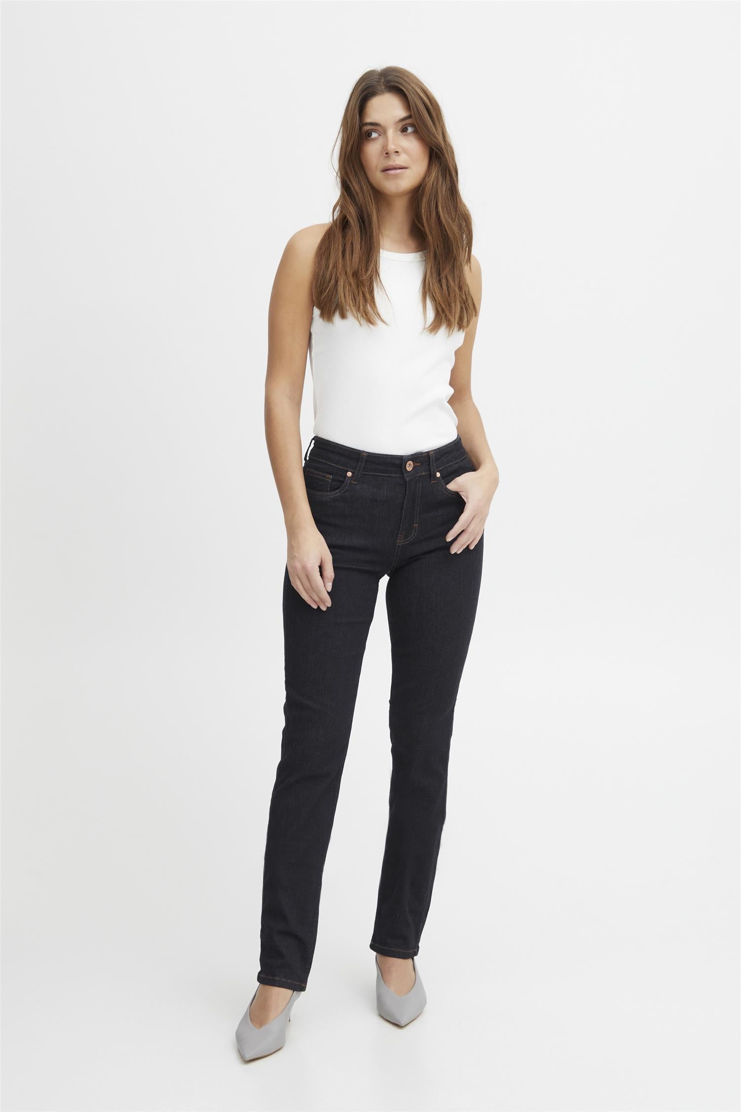 Pzemma Hw Jeans Medium Straight Leg Blå