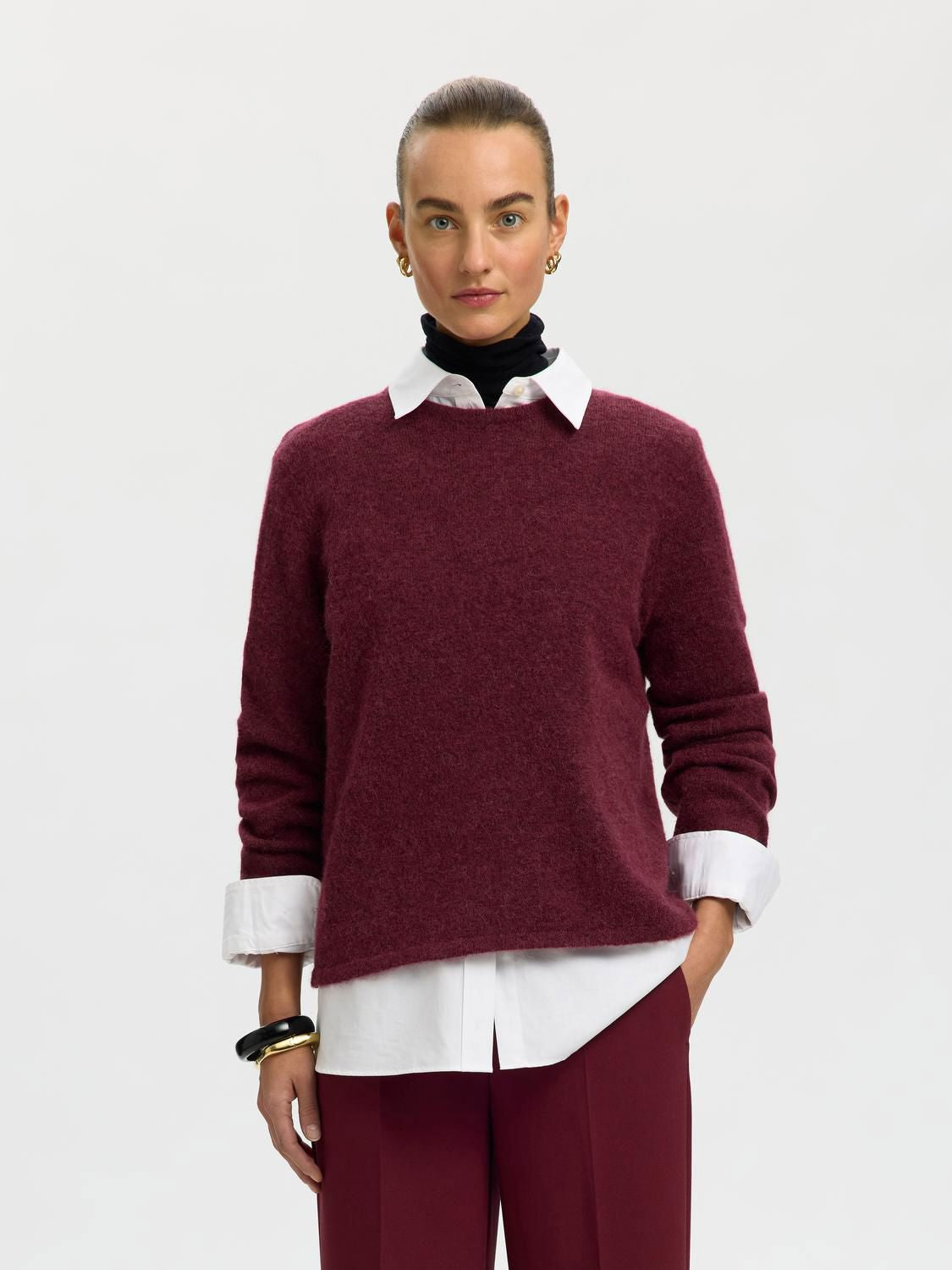 Slwlulu New Ls Knit O-Neck Noos Burgunder