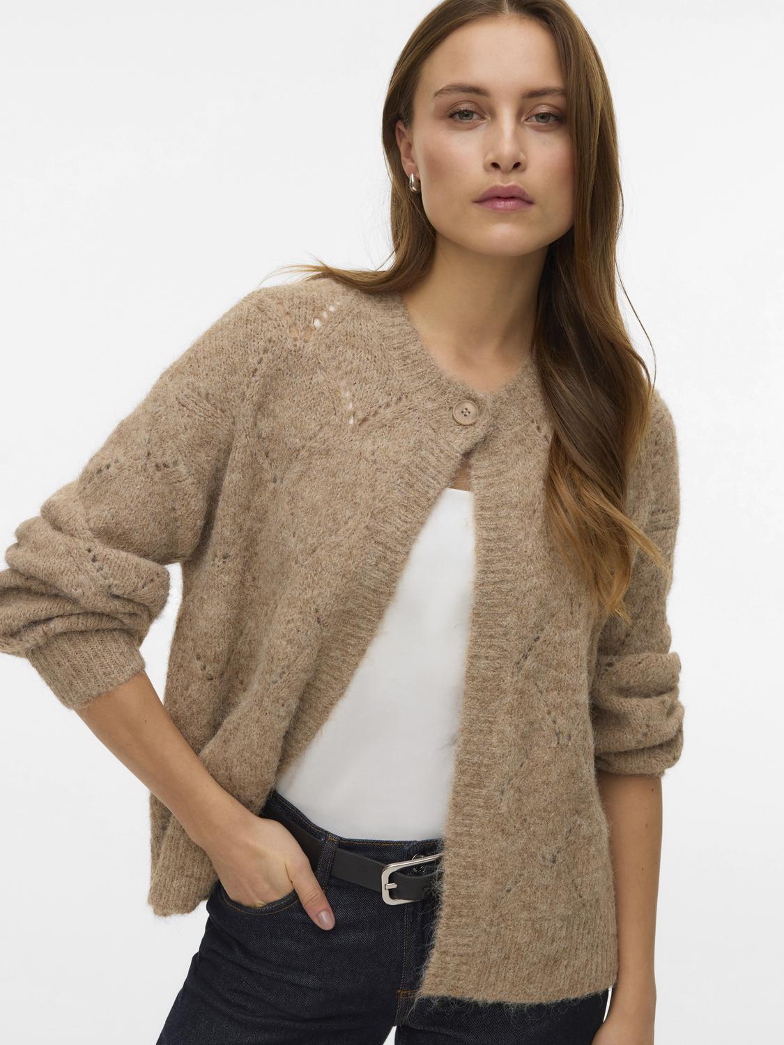 Vmshell Ls O-Neck Onebutton Cardigan Boo Brun