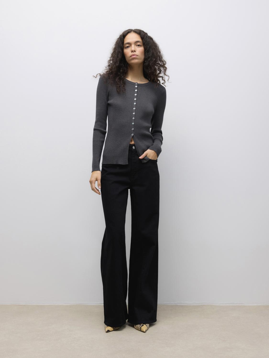 Awukino Ls O-Neck Knit Cardigan Mørkegrå