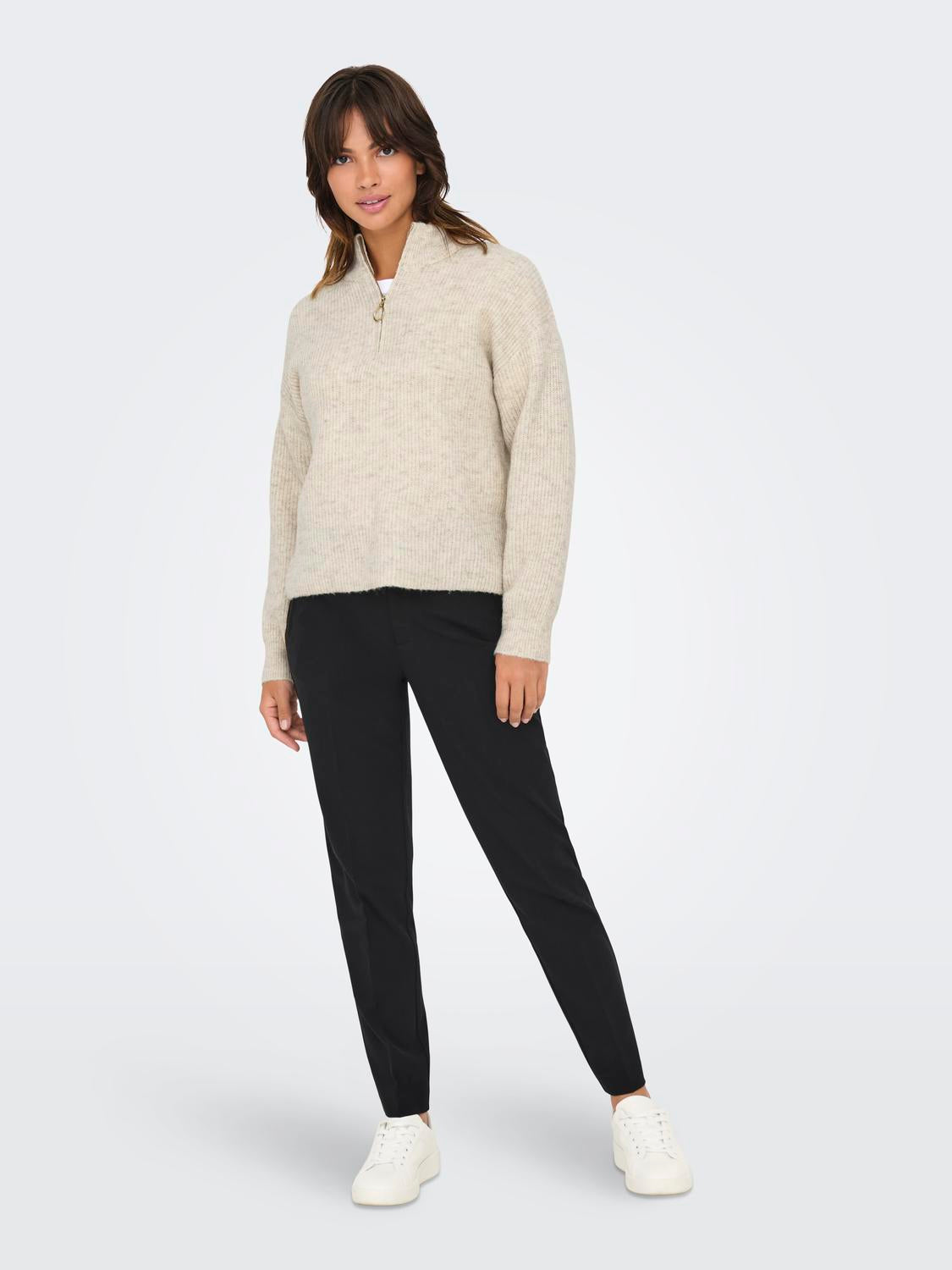 Onltokyo Solid L/s Zip Pullover Knt Noos Lysegrå