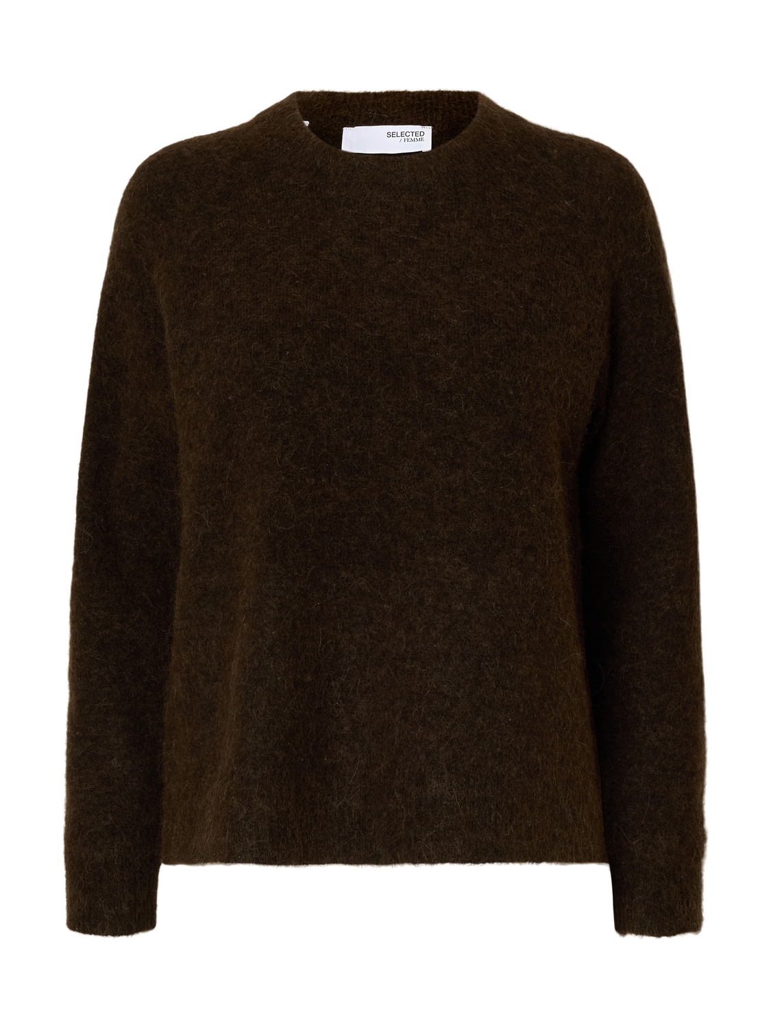 Slflulu Ls Knit O-Neck Noos Mørkebrun