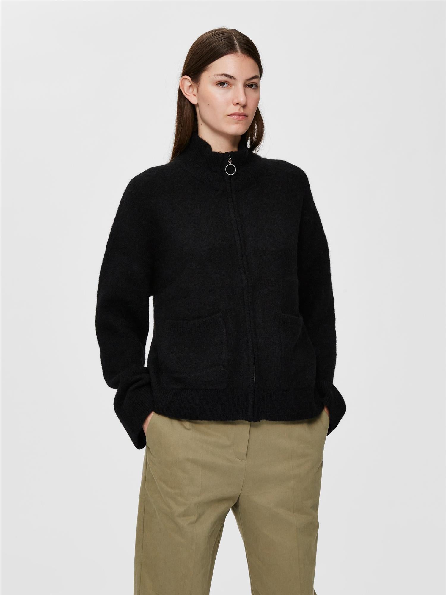 SLFSIA RAS LS KNIT ZIPPER CARDIGAN Sort