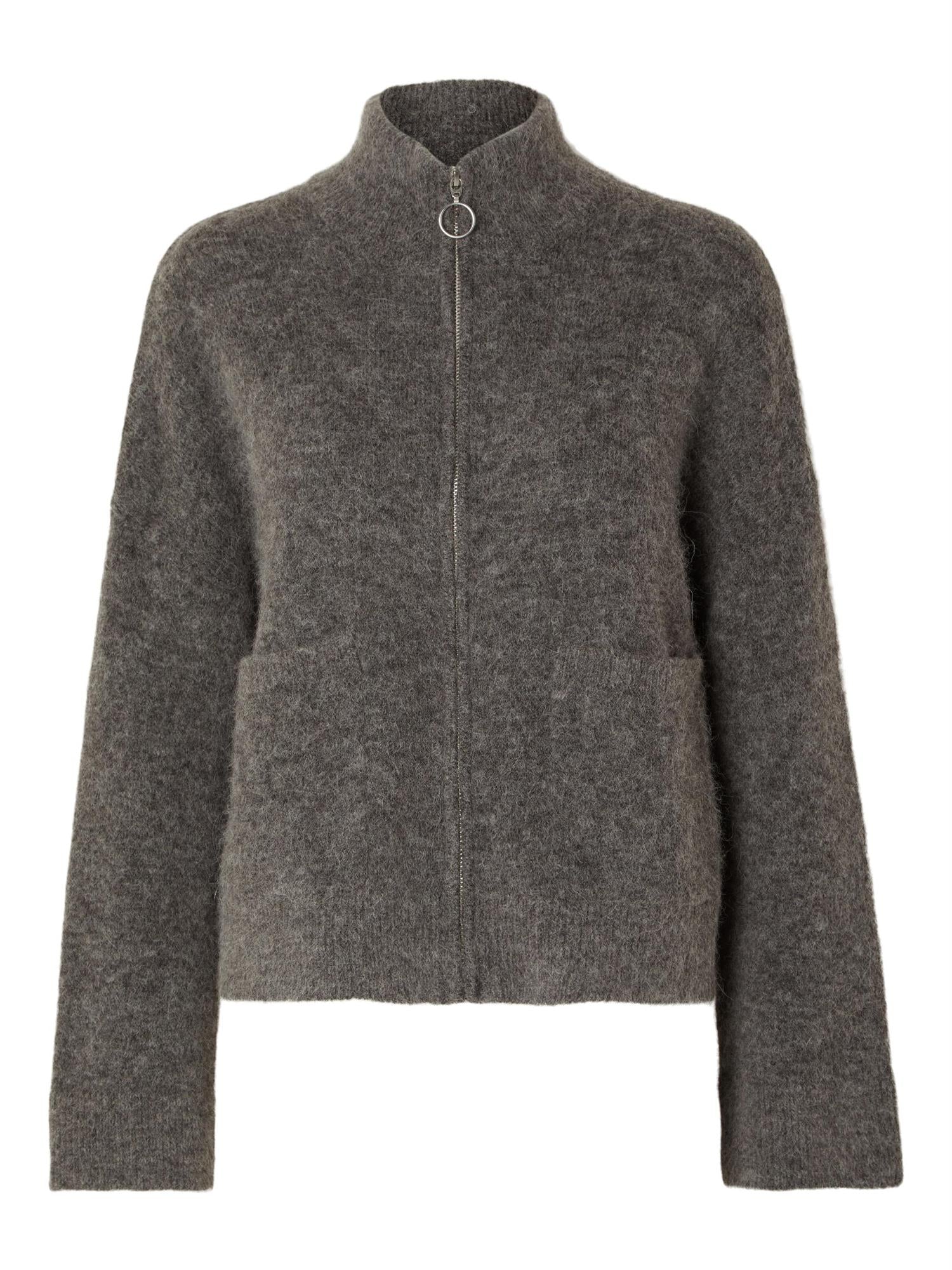 SLFSIA RAS LS KNIT ZIPPER CARDIGAN Mellomgrå