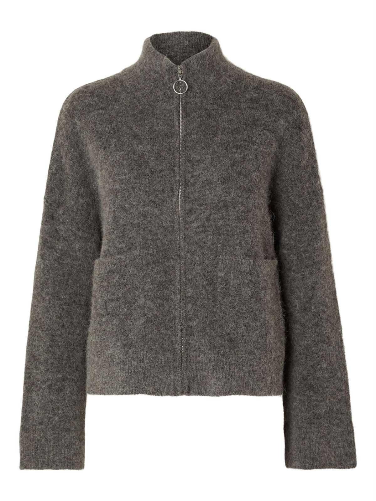 SLFSIA RAS LS KNIT ZIPPER CARDIGAN Grå